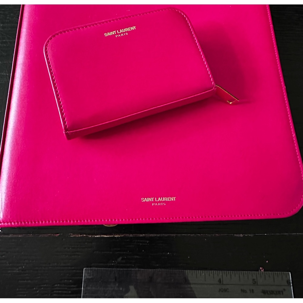 SAINT LAURENT set hot pink iPad tablet case, WALLET leather zip Barbie